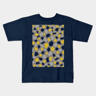 Grey, Mustard Yellow and Navy Blue Mosaic Kids T-Shirt